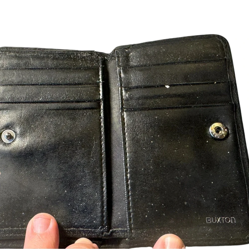 Vintage Black Buxton Cowhide Leather Dual Side Snap Shut Men’s Wallet RARE